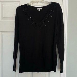 Beaded Black V-Neck New York & Company Sweater